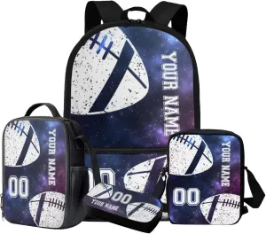 Talayituse American Football Print 4 Pcs School Backpack Set for Kids Boys Large School Bag with Lunch Box Pencil Case Messenger Bag, Galaxy Design Portable Bookbag Student Back Packs Satchel Bagpack