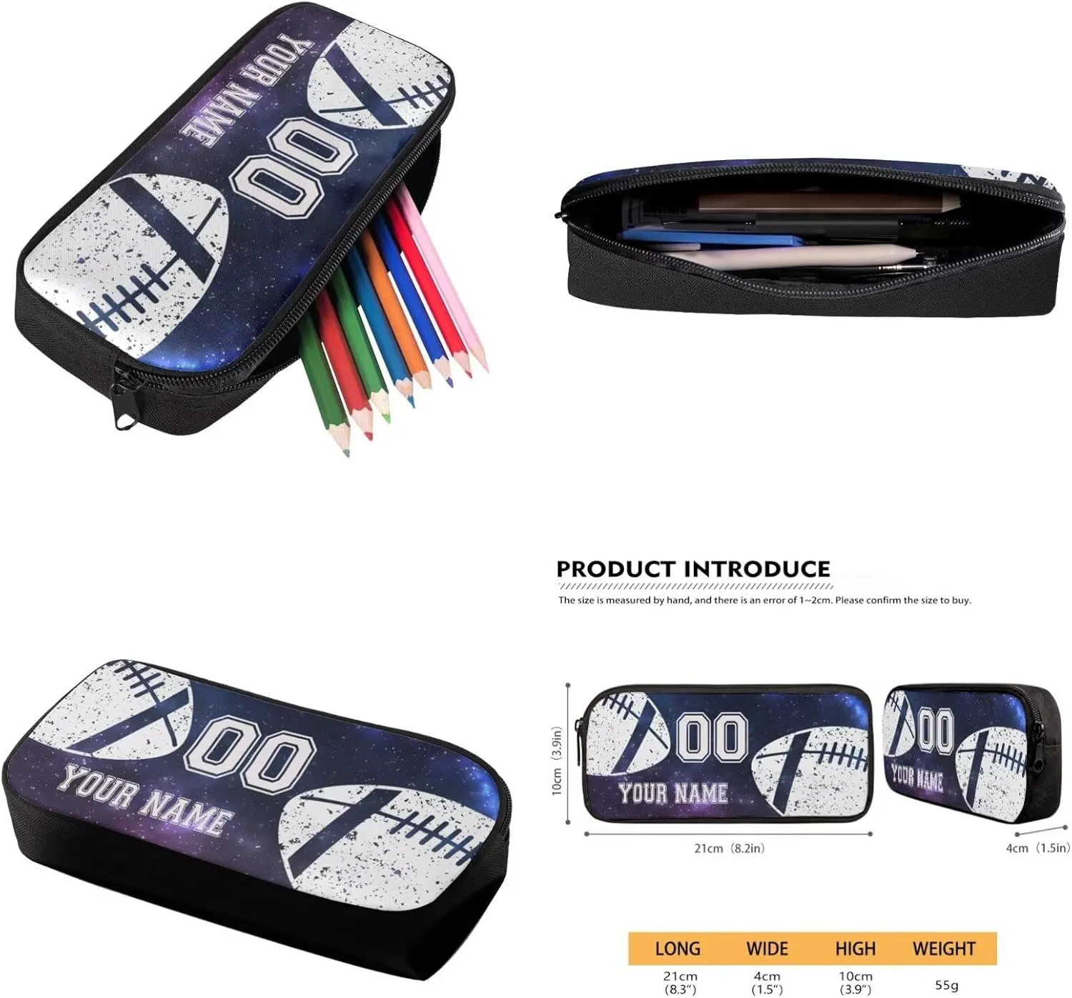 Talayituse American Football Print 4 Pcs School Backpack Set for Kids Boys Large School Bag with Lunch Box Pencil Case Messenger Bag, Galaxy Design Portable Bookbag Student Back Packs Satchel Bagpack
