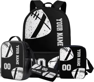 Talayituse American Football Print Backpack for Kids Boys School Backpack Set for Teens Messenger Shoulder Bag Insulated Lunch Bag Pencil Case Crossbody Shoulder Bags, Pack of 4, Black