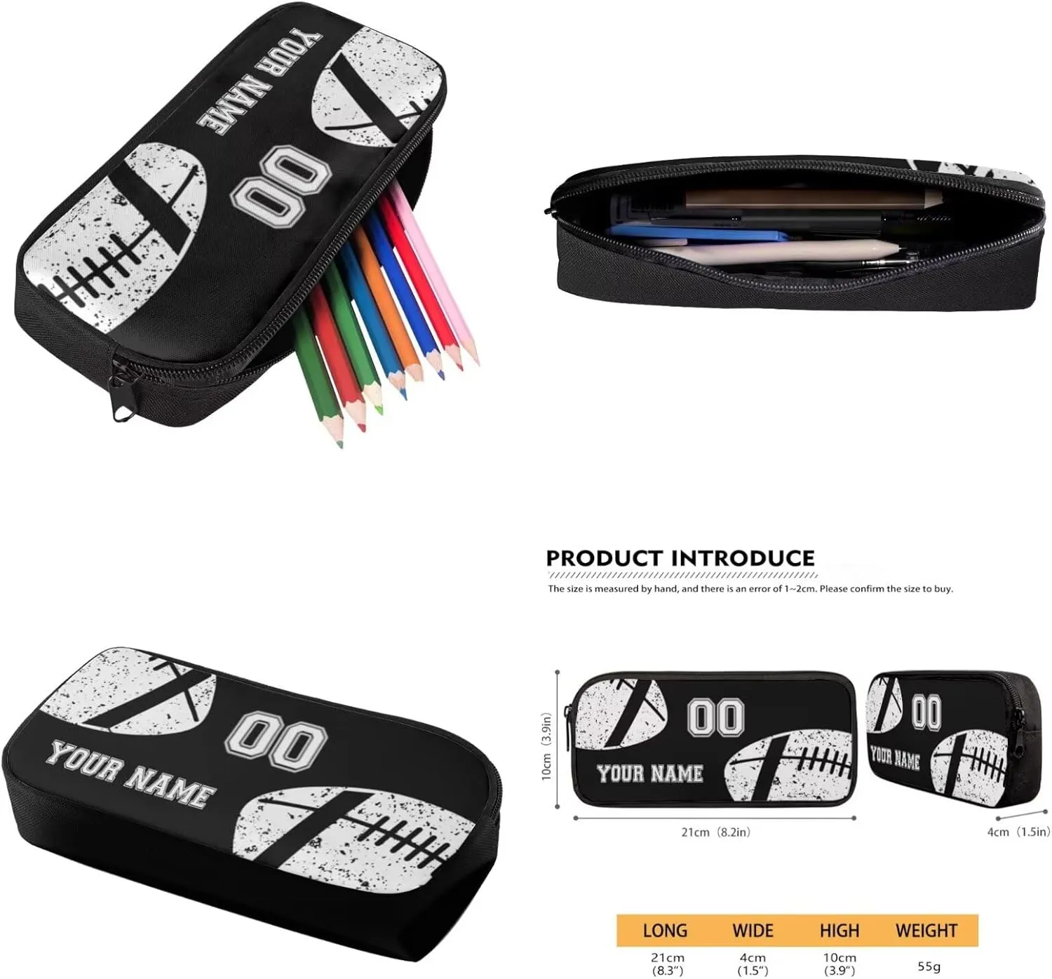 Talayituse American Football Print Backpack for Kids Boys School Backpack Set for Teens Messenger Shoulder Bag Insulated Lunch Bag Pencil Case Crossbody Shoulder Bags, Pack of 4, Black