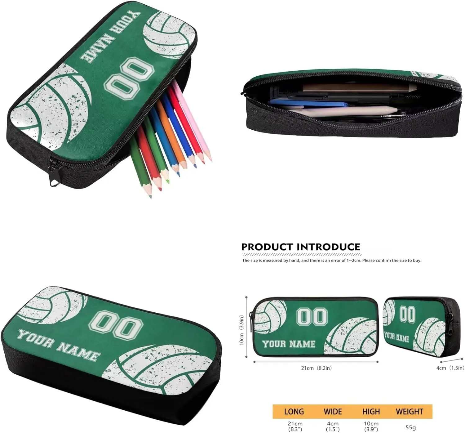 Talayituse Volleyball Print 4Pcs Backpack Set, Boys Girls Backpack with Lunch Bag Pencil Case Messenger Bag, Casual Schoolbag Satchel Travel Daypack with Adjustable Strap, Green