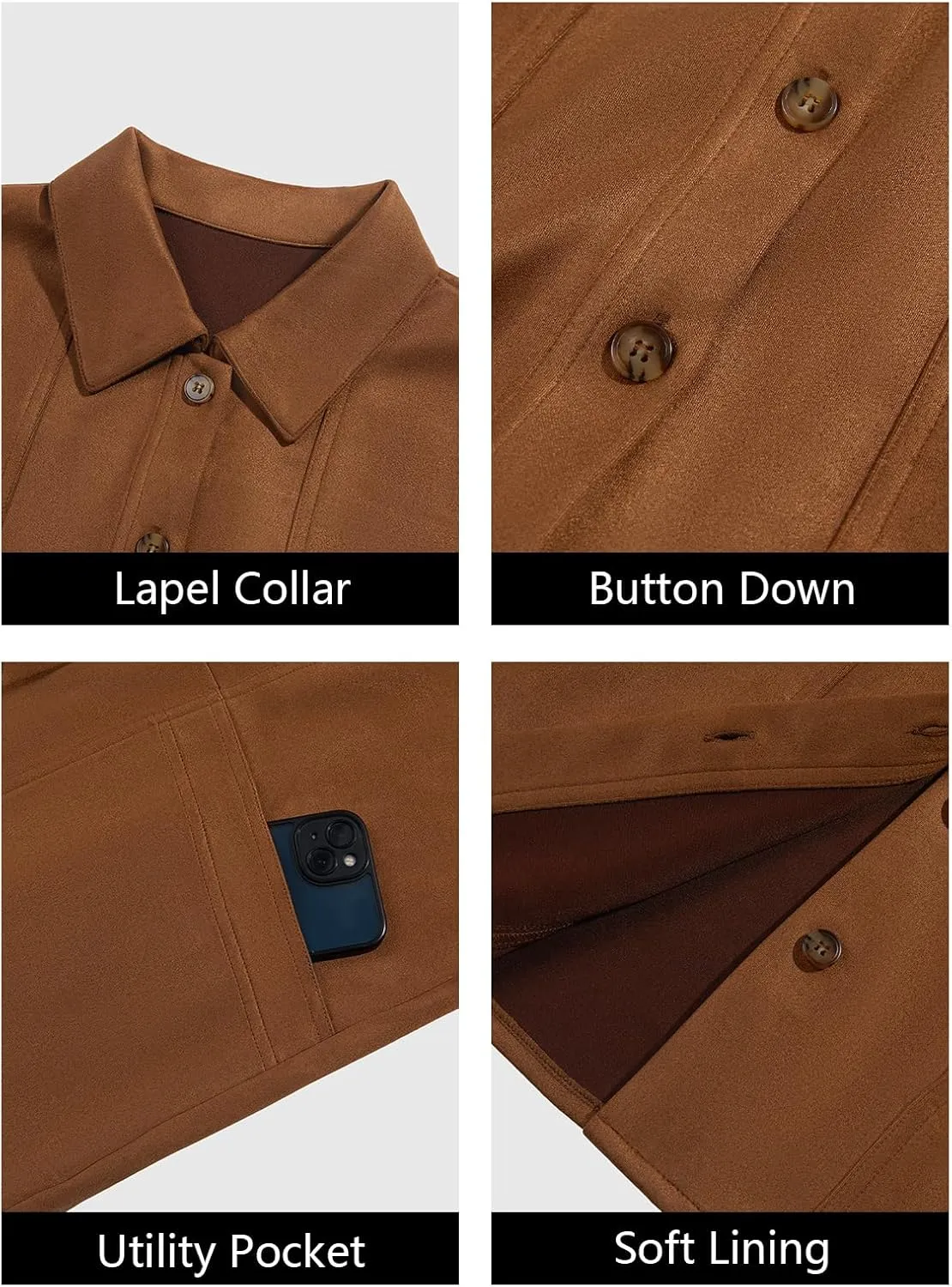 Tankaneo Womens Faux Suede Jackets Button Down Long Sleeve Shackets Coat Trendy 2025 Spring Clothes
