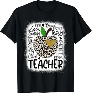 Teach Love Inspire Teacher Life Leopard Apple Teacher's Day T-Shirt