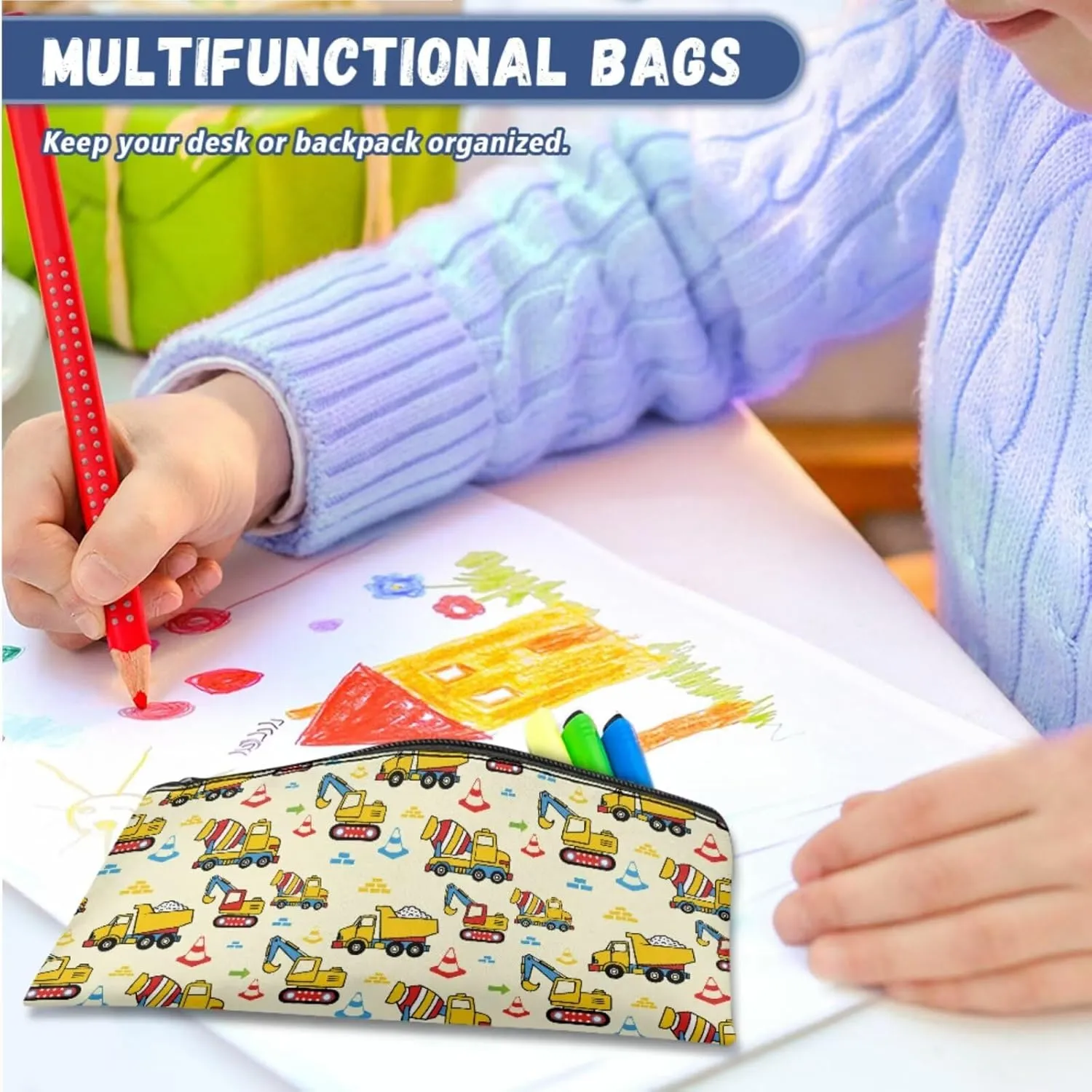 Technical Vehicle Backpack for Boys 4 Pcs Kids Bookbag and Lunch Box Set Boys 15 Inch Polyester School Bag for Preschool Primary Students Knapsack