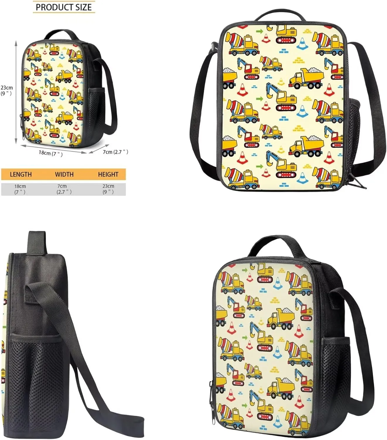 Technical Vehicle Backpack for Boys 4 Pcs Kids Bookbag and Lunch Box Set Boys 15 Inch Polyester School Bag for Preschool Primary Students Knapsack