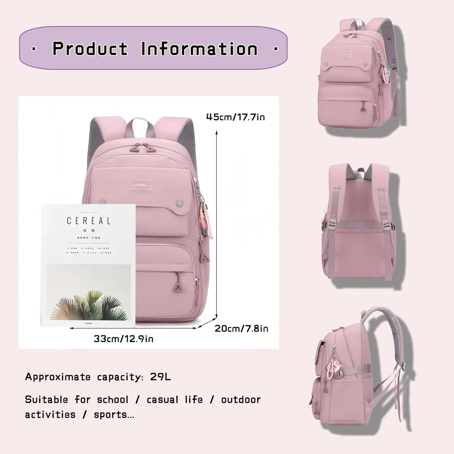 Teen Girls Backpack for School Kids Blue, Multi-pocket Middle School Bag Kids Backpack for Girls Bookbags