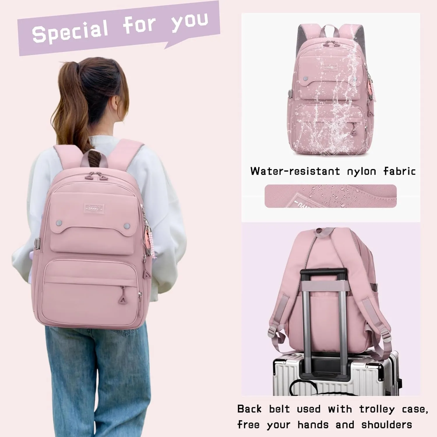 Teen Girls Backpack for School Kids Blue, Multi-pocket Middle School Bag Kids Backpack for Girls Bookbags