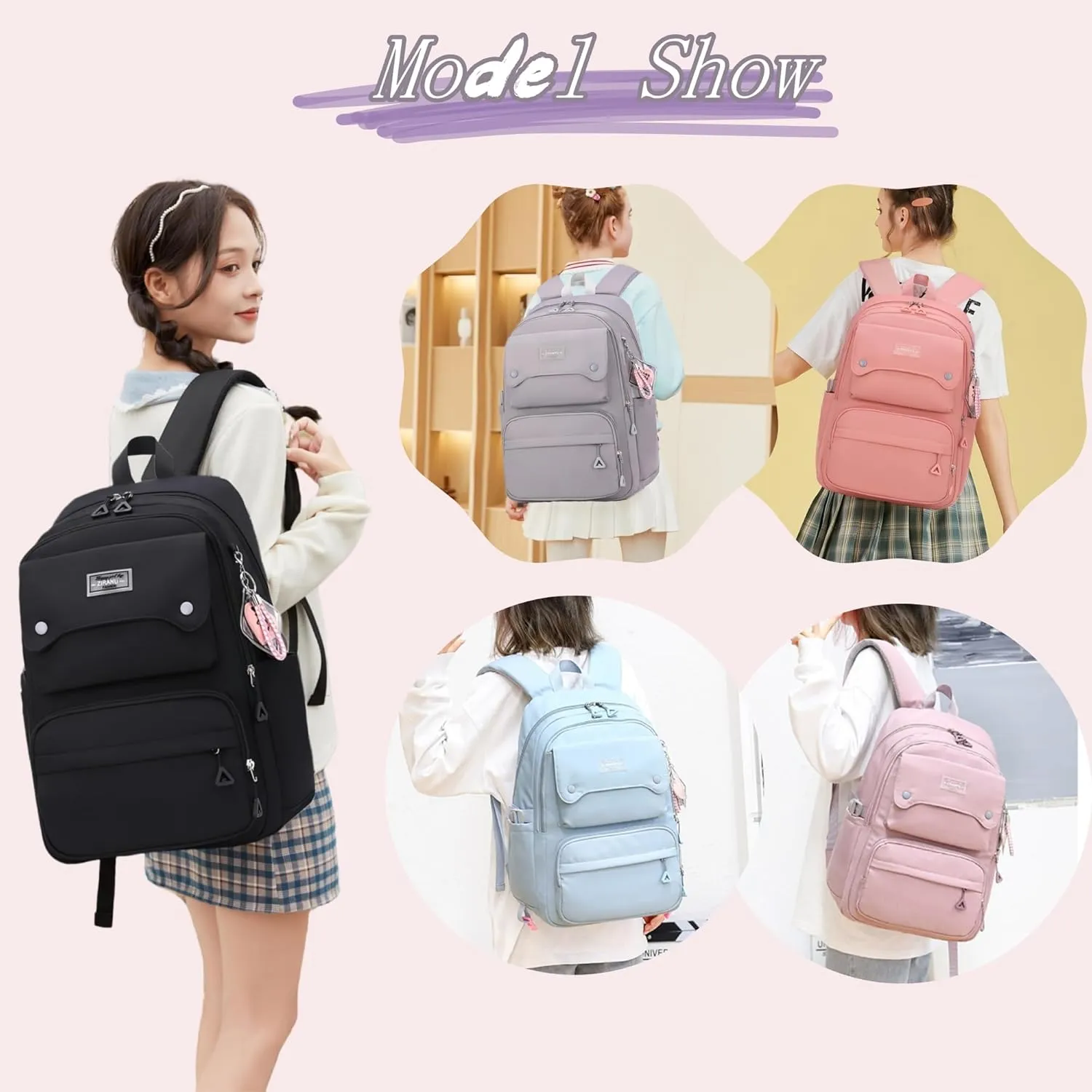 Teen Girls Backpack for School Kids Blue, Multi-pocket Middle School Bag Kids Backpack for Girls Bookbags