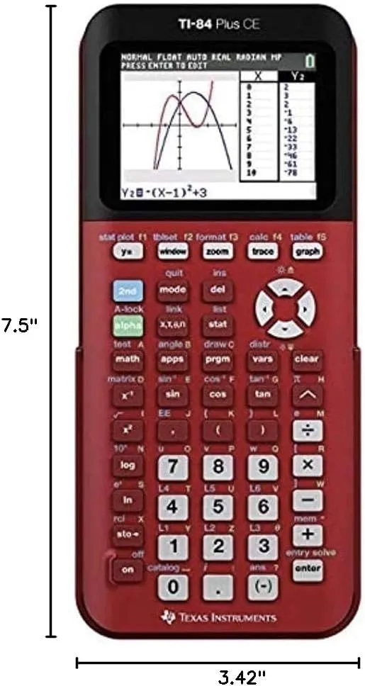 Texas Instruments TI-84 Plus CE Color Graphing Calculator, Radical Red