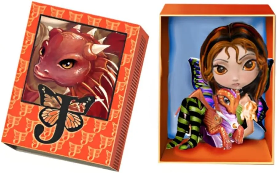 The Ashton-Drake Galleries Amber Dragon Fairy Figurine Doll with Matchbox Home from The Dragonling Darlings Collection Issue #2 by Fantasy Artist Jasmine Becket-Griffith 3-inches