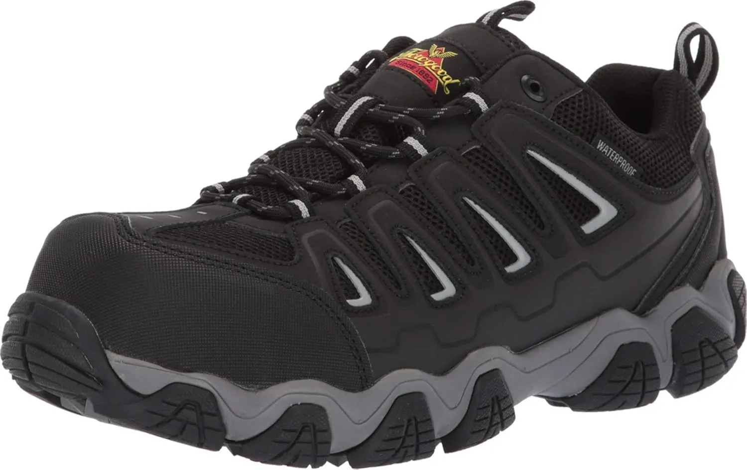 Thorogood Crosstrex Waterproof Athletic Safety Toe Work Shoes for Men - Lightweight Premium Leather and Mesh with Comfort Insole and Slip-Resistant Outsole; ASTM Rated, Black/Grey - 12 M US