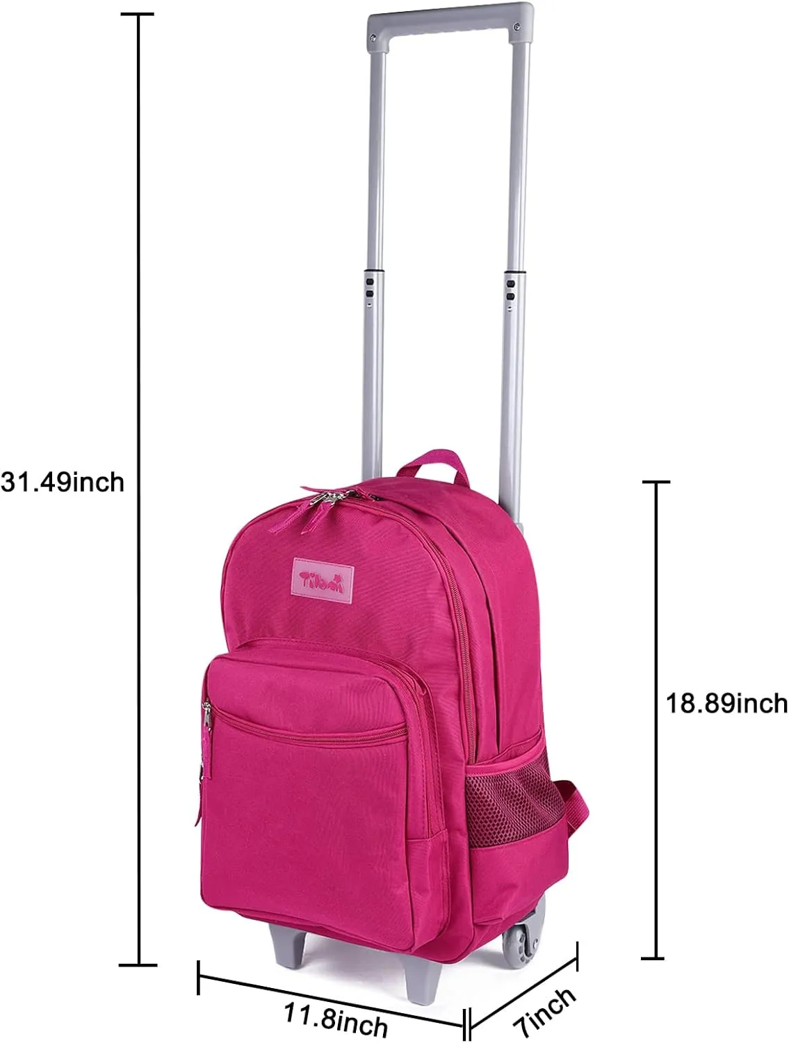 Tilami Rolling Backpack 18 inch Double Handle Wheeled Laptop Boys Girls Travel School Children Luggage Toddler Trip, Deep Pink