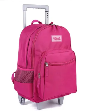 Tilami Rolling Backpack 18 inch Double Handle Wheeled Laptop Boys Girls Travel School Children Luggage Toddler Trip, Deep Pink