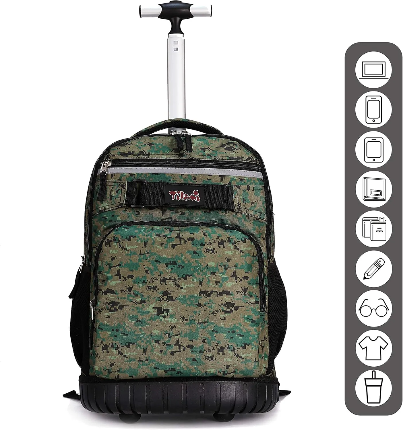 Tilami Rolling Backpack 18 inch Wheeled Backpack School College Student Travel Trip Boys and Girls