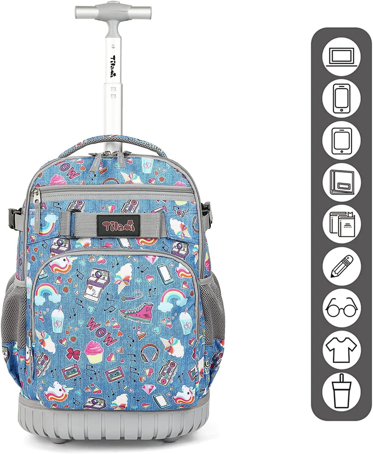 Tilami Rolling Backpack 18 inch Wheeled Backpack School College Student Travel Trip Boys and Girls