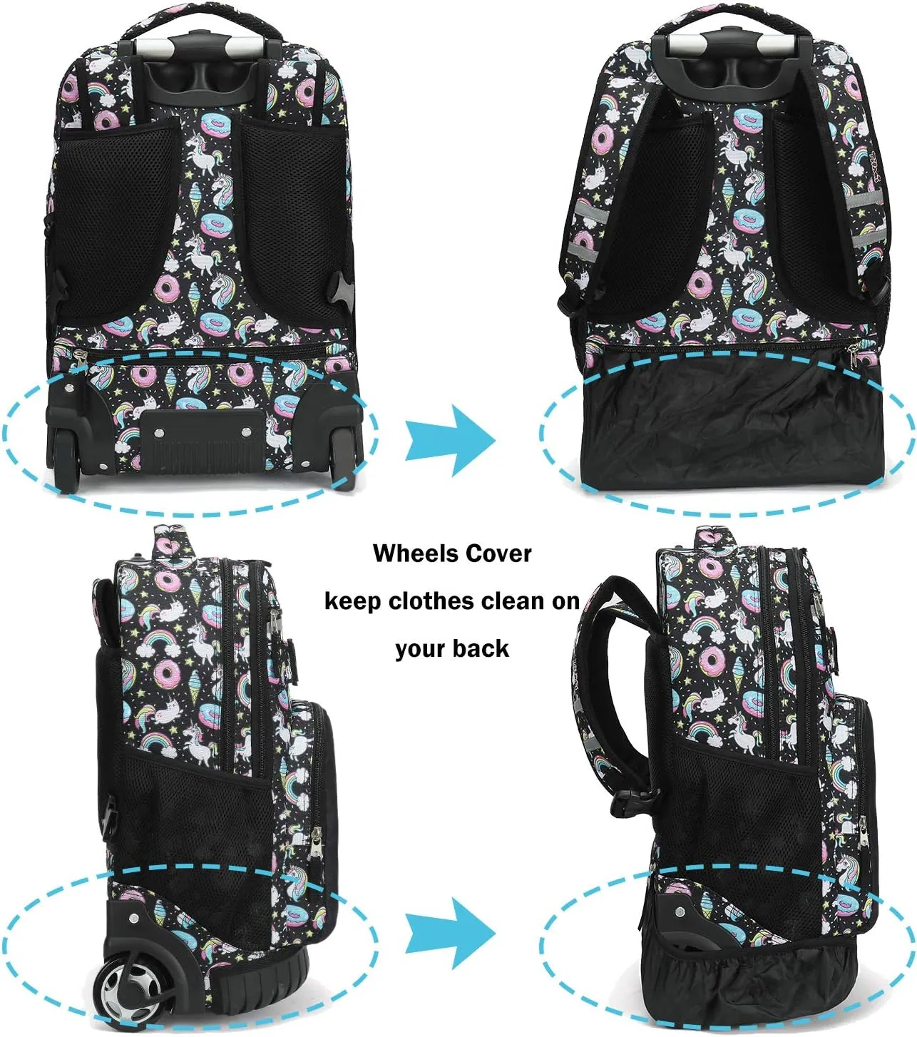 Tilami Rolling Backpack 18 inch Wheeled Backpack School College Student Travel Trip Boys and Girls