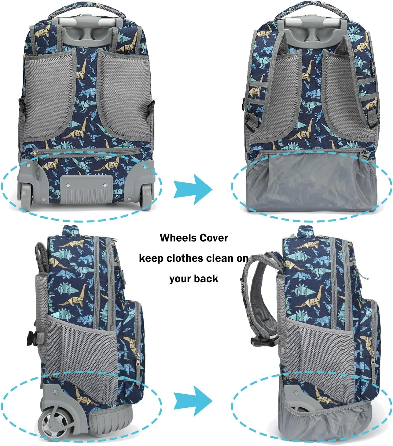 Tilami Rolling Backpack 18 inch Wheeled Backpack School College Student Travel Trip Boys and Girls