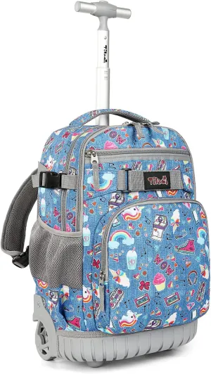 Tilami Rolling Backpack 18 inch Wheeled Backpack School College Student Travel Trip Boys and Girls