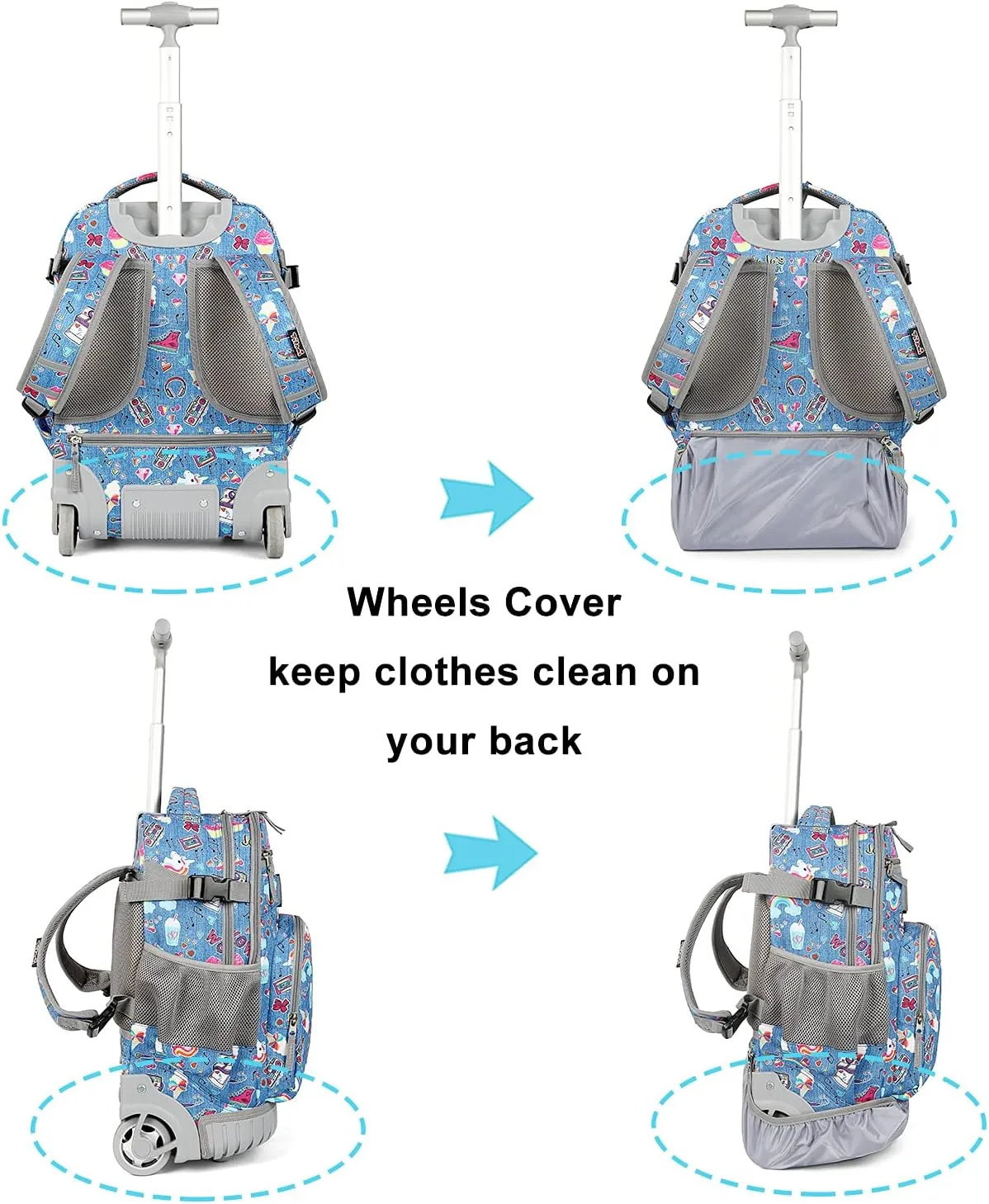 Tilami Rolling Backpack 18 inch Wheeled Backpack School College Student Travel Trip Boys and Girls