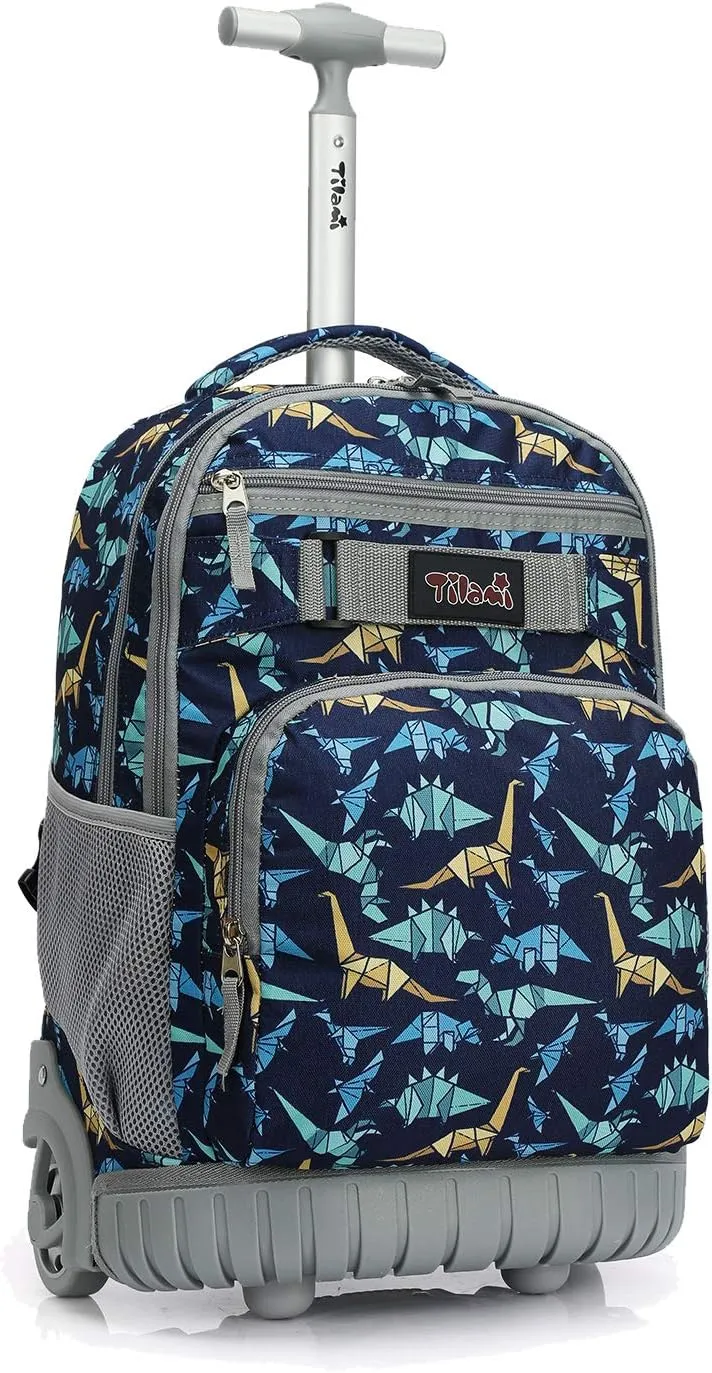 Tilami Rolling Backpack 18 inch Wheeled Backpack School College Student Travel Trip Boys and Girls