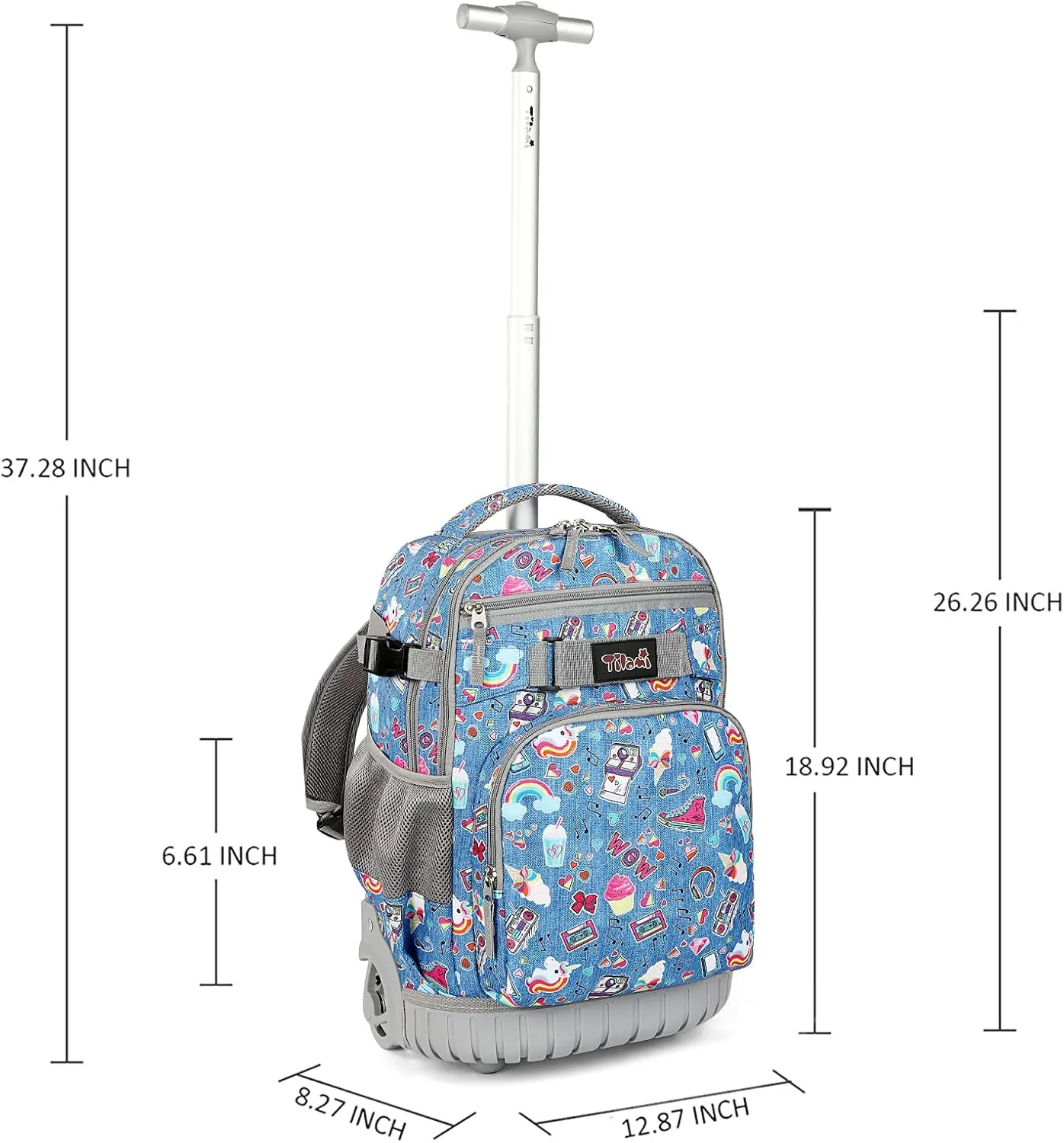 Tilami Rolling Backpack 18 inch Wheeled Backpack School College Student Travel Trip Boys and Girls
