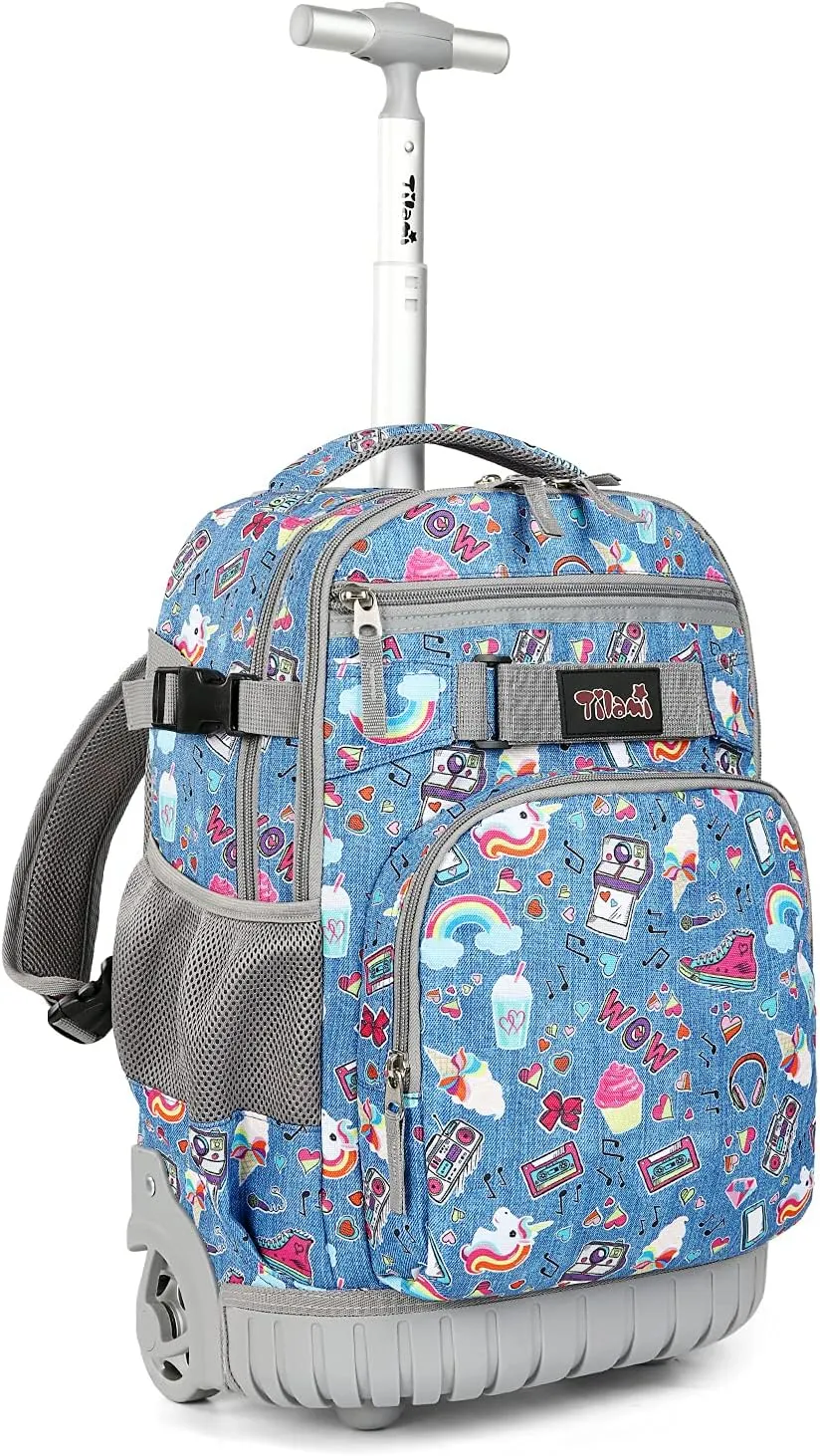 Tilami Rolling Backpack 18 inch Wheeled Backpack School College Student Travel Trip Boys and Girls