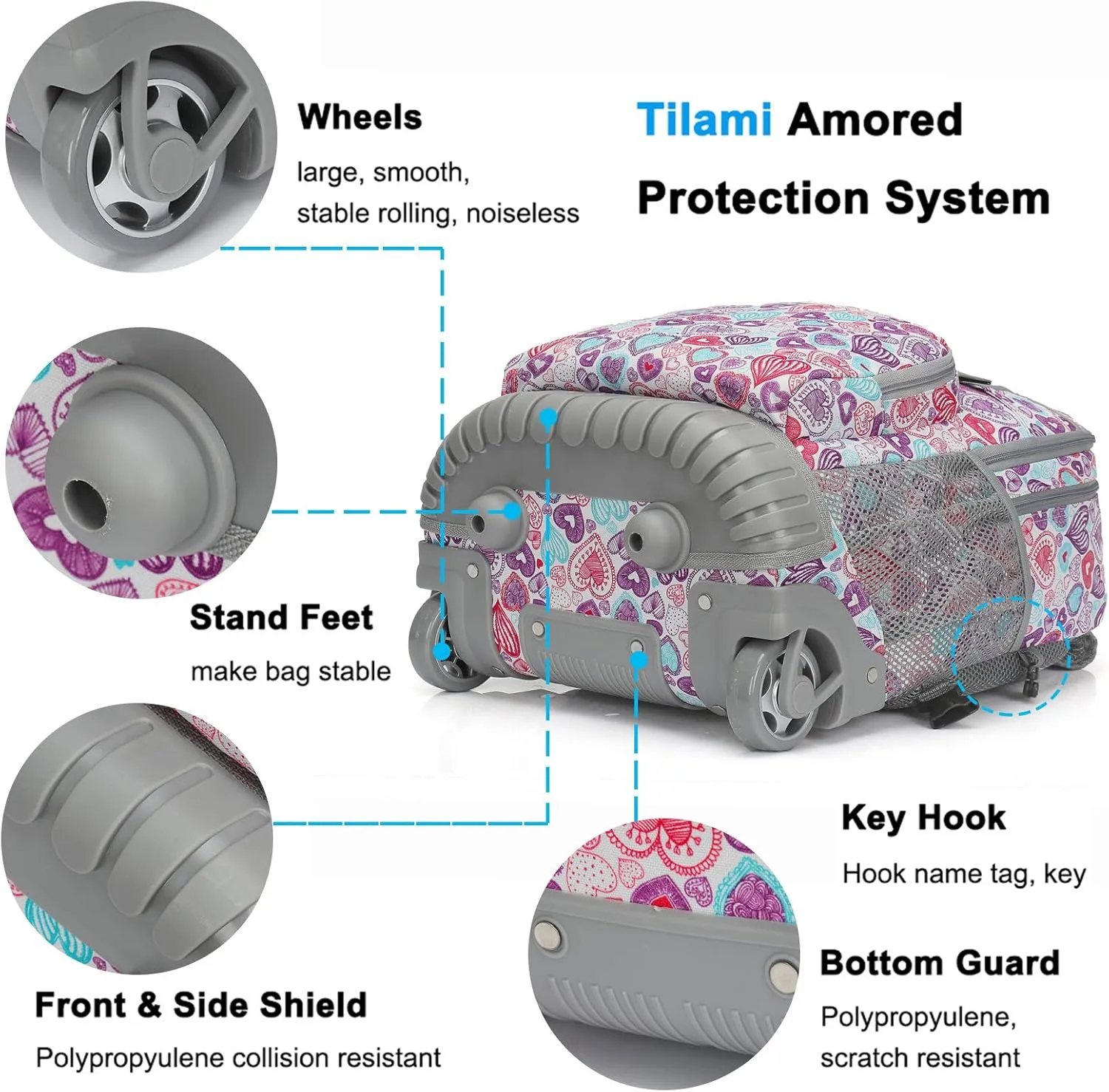 Tilami Rolling Backpack 19 inch Wheeled Boys Girls Travel School Student Trip…