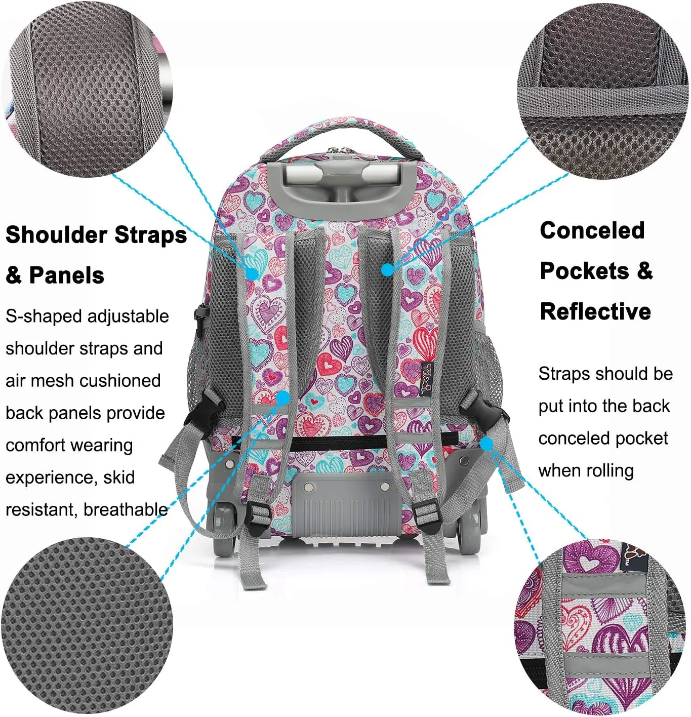 Tilami Rolling Backpack 19 inch Wheeled Boys Girls Travel School Student Trip…
