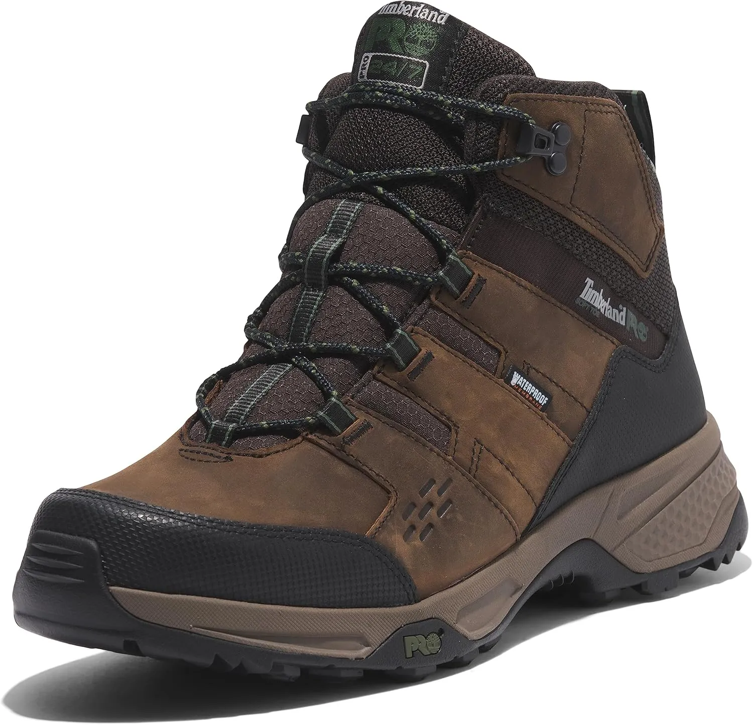 Timberland PRO Men's Switchback LT Soft Toe Waterproof Industrial Hiking Work Boot, Brown/Green, 9W