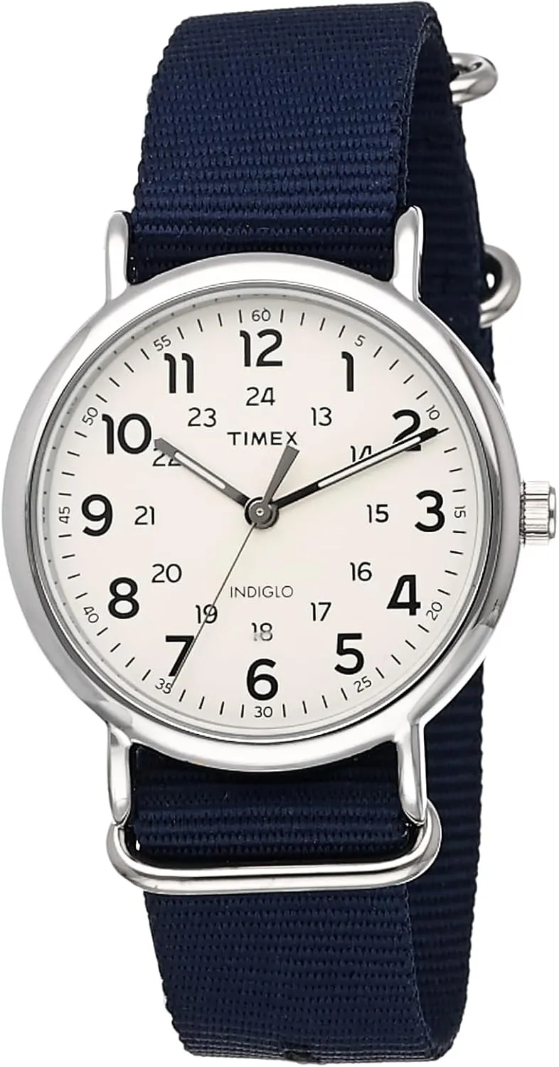 Timex Weekender 38mm Unisex Analog Watch | INDIGLO Backlight | Adjustable Durable Nylon Fabric Slip Through Strap | 24 Hour Time