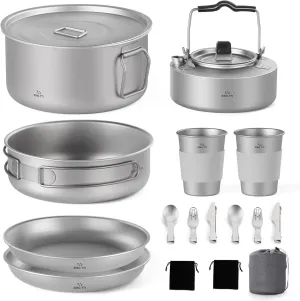 Titanium Pot Set, Camping Cooking Utensil Set