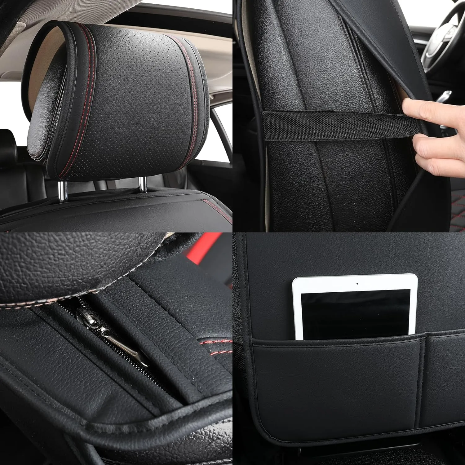 Tomatoman Car Seat Covers Compatible with Infiniti Q70L Airbag Safety Waterproof Dustproof Leather Protectors Universal Fit(2PCS Front/Black Red)