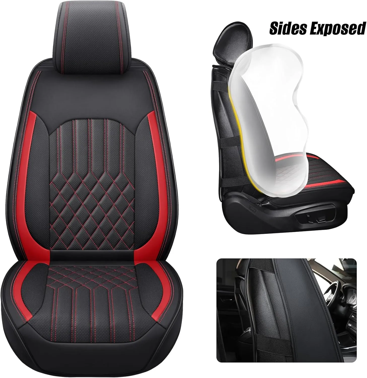 Tomatoman Car Seat Covers Compatible with Infiniti Q70L Airbag Safety Waterproof Dustproof Leather Protectors Universal Fit(2PCS Front/Black Red)