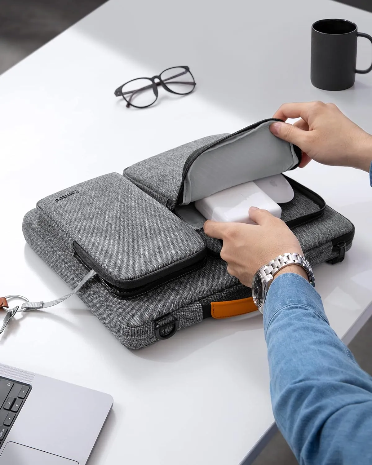 tomtoc 360° Protective Laptop Shoulder Bag for 15.6 Inch Laptop, Fit Acer Aspire 3/5/7, Dell Inspiron/XPS, ASUS ROG/TUF, Lenovo ThinkPad L/E/T/P/V, Waterproof Accessory Case
