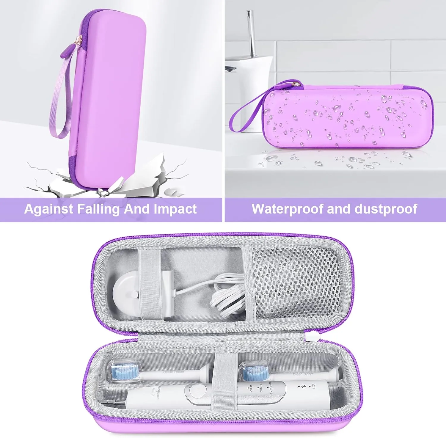 Toothbrush Hard Travel Case Compatible with Philips Sonicare Protectiveclean 4100,5100,6100,6500 Fits for Oral-B Pro 1000,1500,2000,3000,3500 Electric Toothbrush Travel Bag (Purple)
