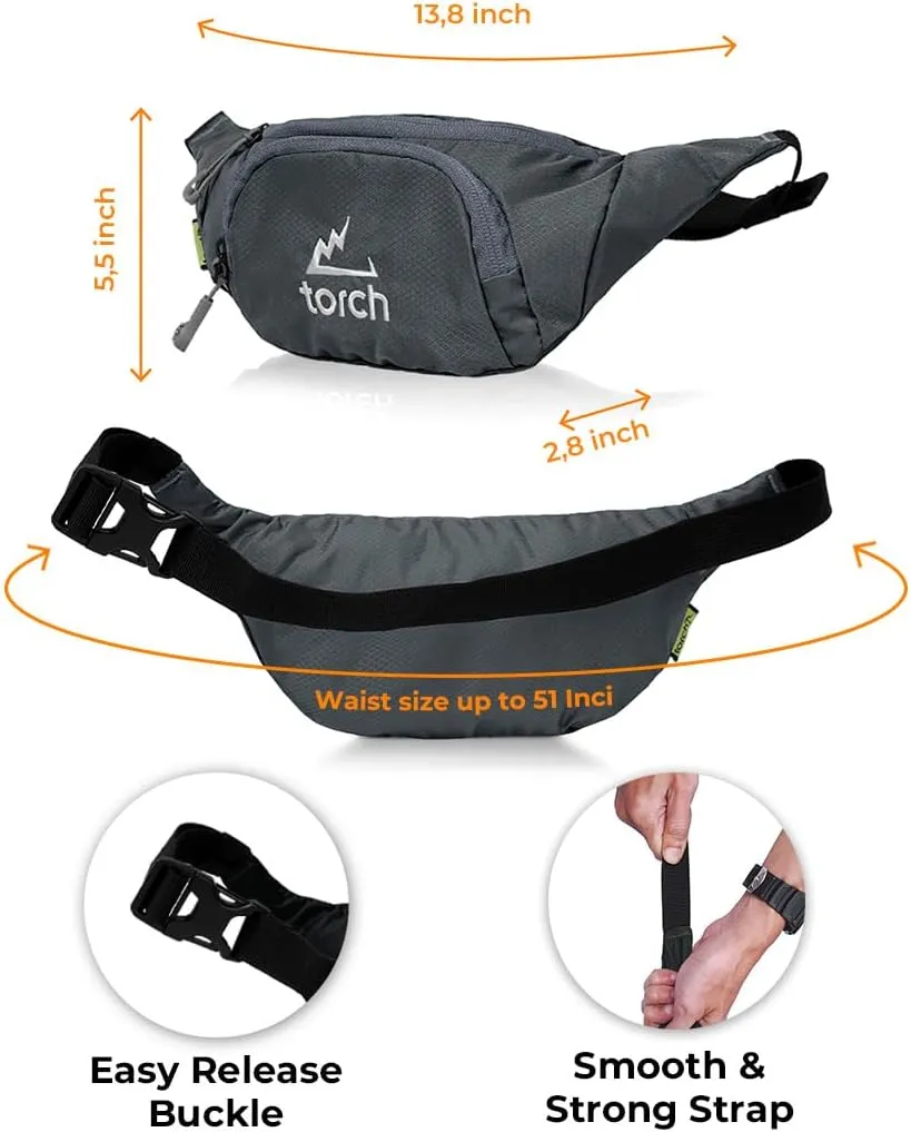 TORCH Belt Bag for Men - Fanny Pack Men Women with Compass Survival, Small Lightweight Hip Pack for Gym, Running, Hiking, Biking, Dog Walking - Vallejo (Grey)