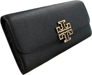 Tory Burch Women's Britten Pebble Leather Envelope Wallet (Black)