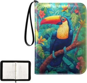 Toucan Tree Colorful Rainforest Card Binder 4 Pocket, Trading Card Holder Fits 400 Game Cards with 50 Removable Sleeves, MTG Card Case Standard Size
