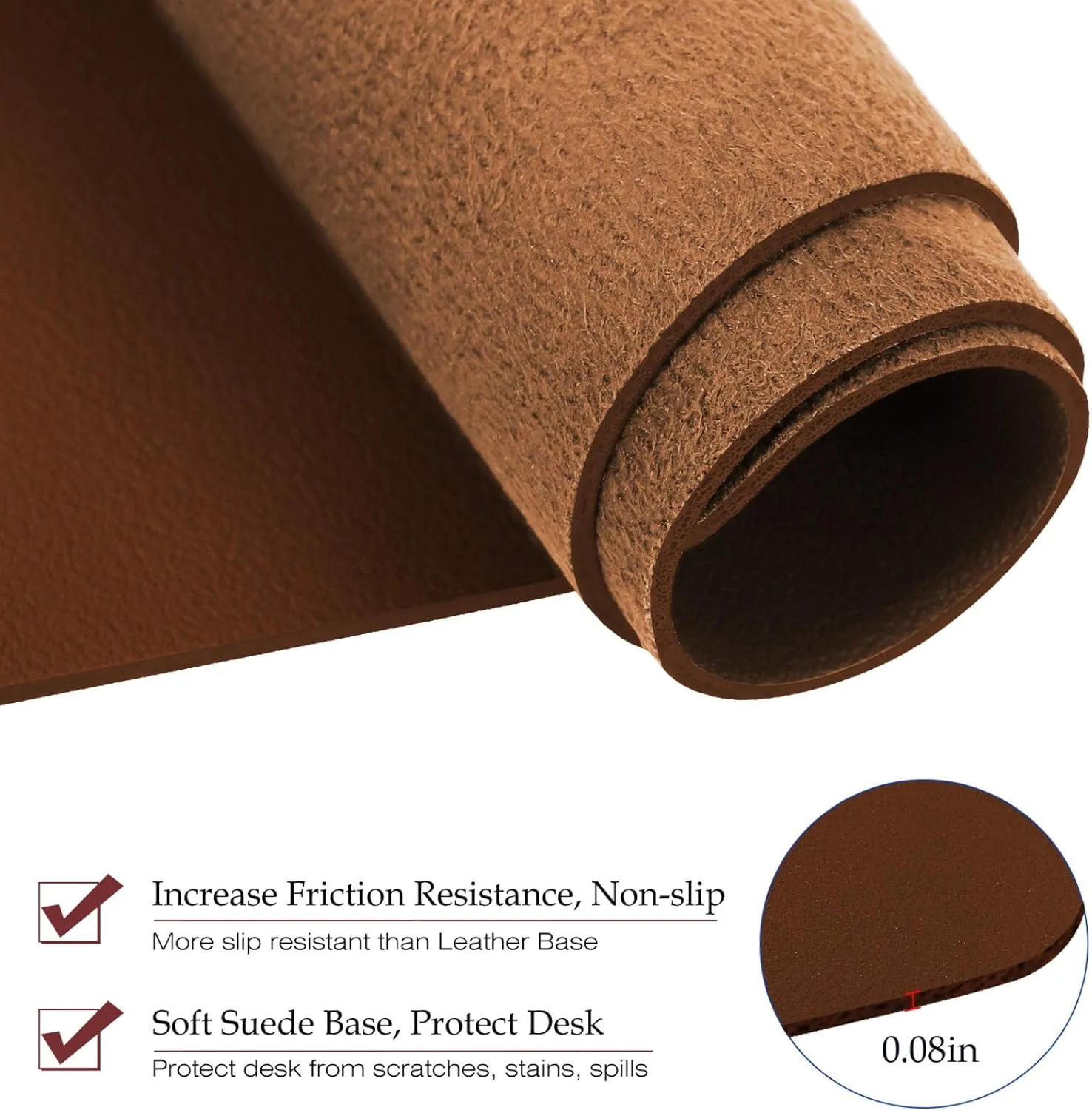 TOWWI PU Leather Desk Pad with Suede Base, Multi-Color Non-Slip Mouse Pad, 39” x 20” Waterproof Desk Writing Mat, Large Desk Blotter Protector (Brown)