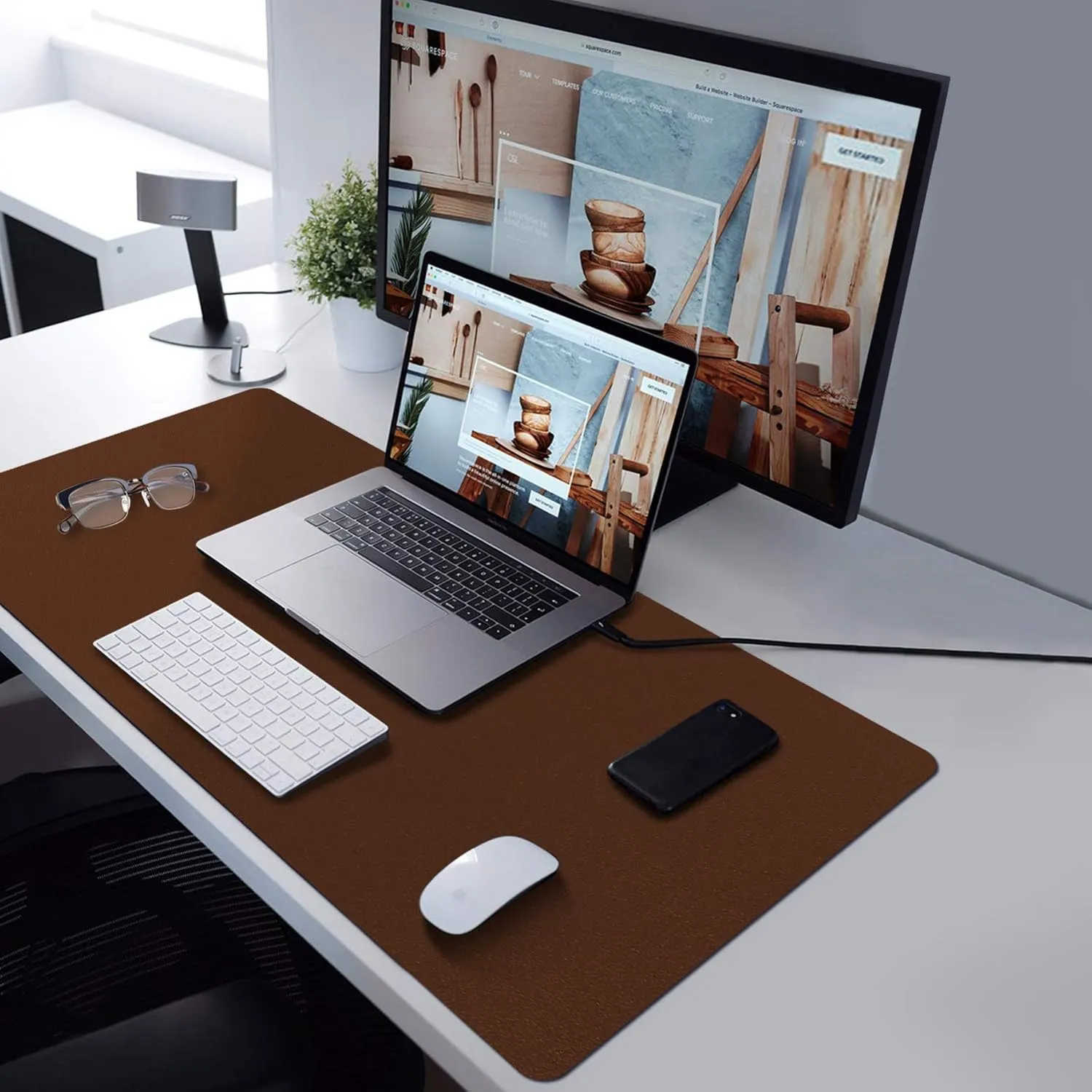 TOWWI PU Leather Desk Pad with Suede Base, Multi-Color Non-Slip Mouse Pad, 39” x 20” Waterproof Desk Writing Mat, Large Desk Blotter Protector (Brown)