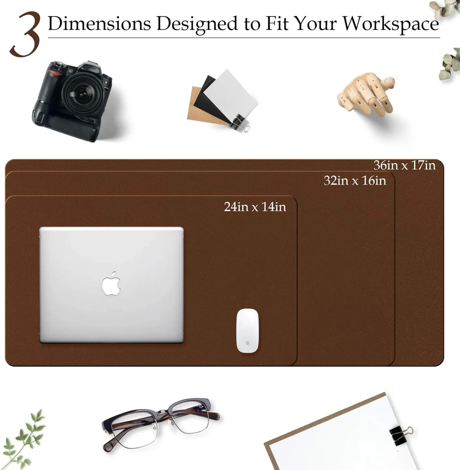 TOWWI PU Leather Desk Pad with Suede Base, Multi-Color Non-Slip Mouse Pad, 39” x 20” Waterproof Desk Writing Mat, Large Desk Blotter Protector (Brown)