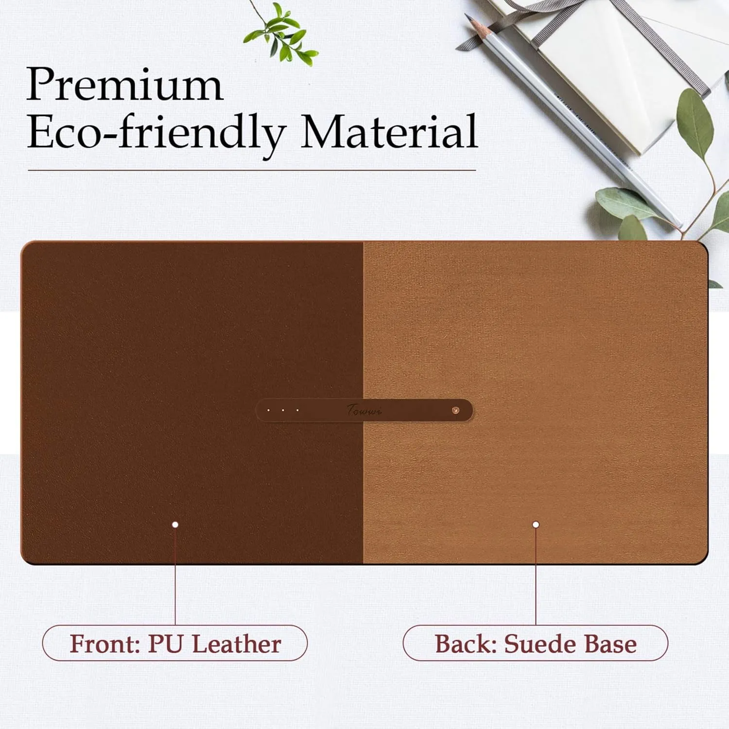 TOWWI PU Leather Desk Pad with Suede Base, Multi-Color Non-Slip Mouse Pad, 39” x 20” Waterproof Desk Writing Mat, Large Desk Blotter Protector (Brown)