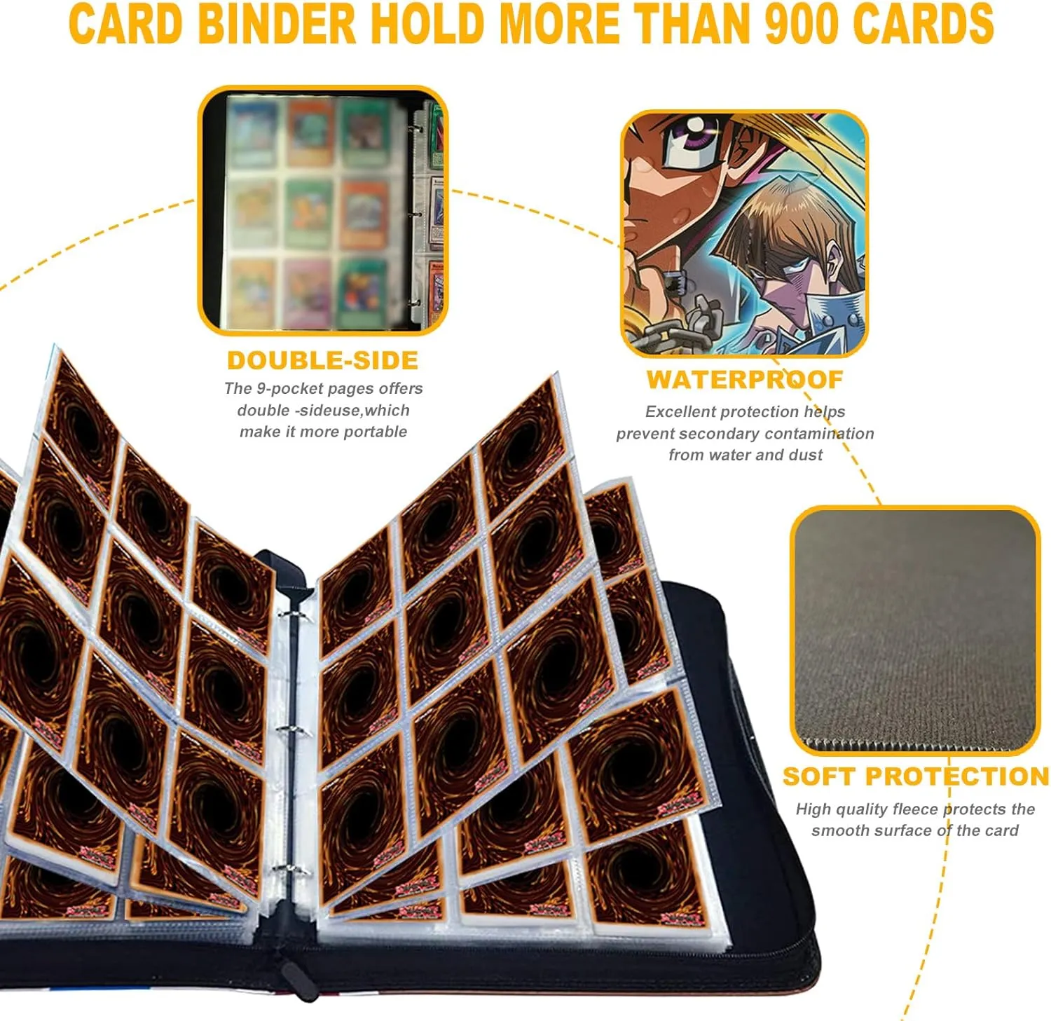 Trading ygo Card Binder Fits 900 Cards Card Collector Album Holder,with 50 Removable Sleeves Toys Gifts for Boys Girls