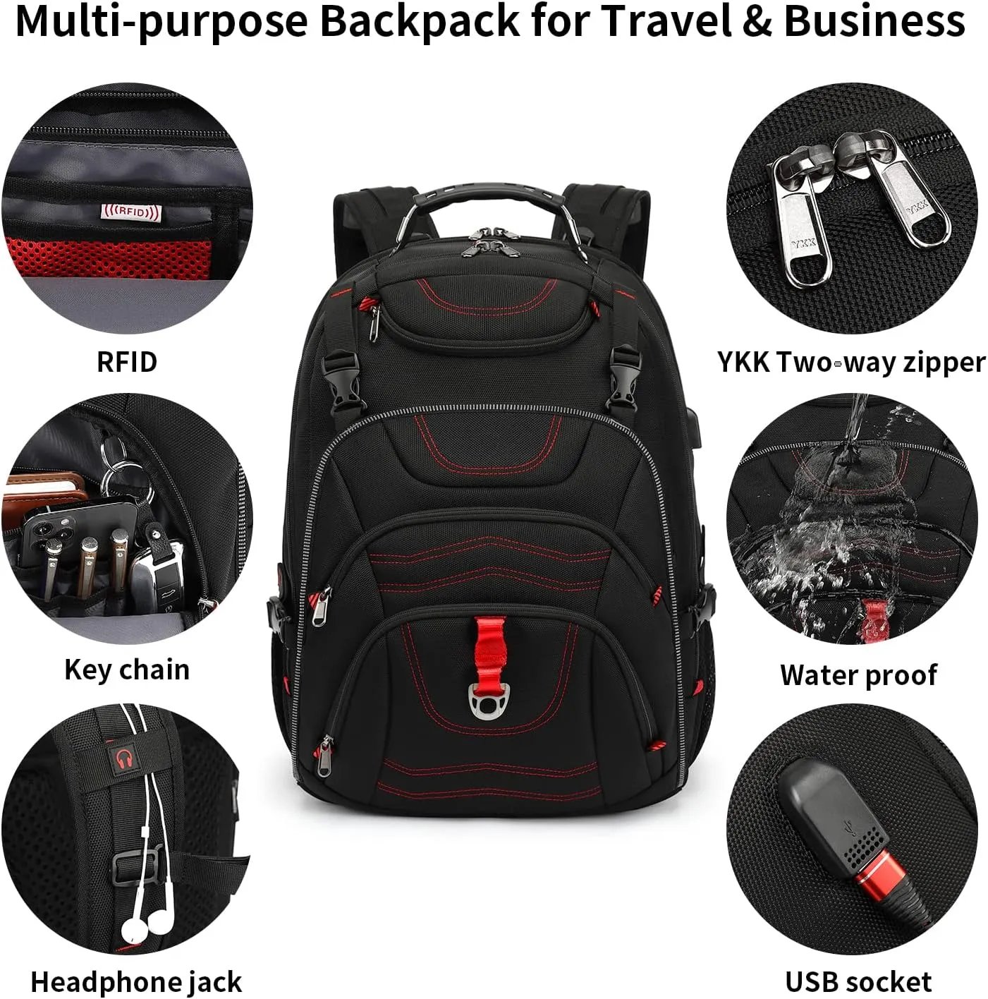 Travel Backpack 17.3 Inch, Business Anti-Theft Laptop Bag with USB Charging Port, Waterproof