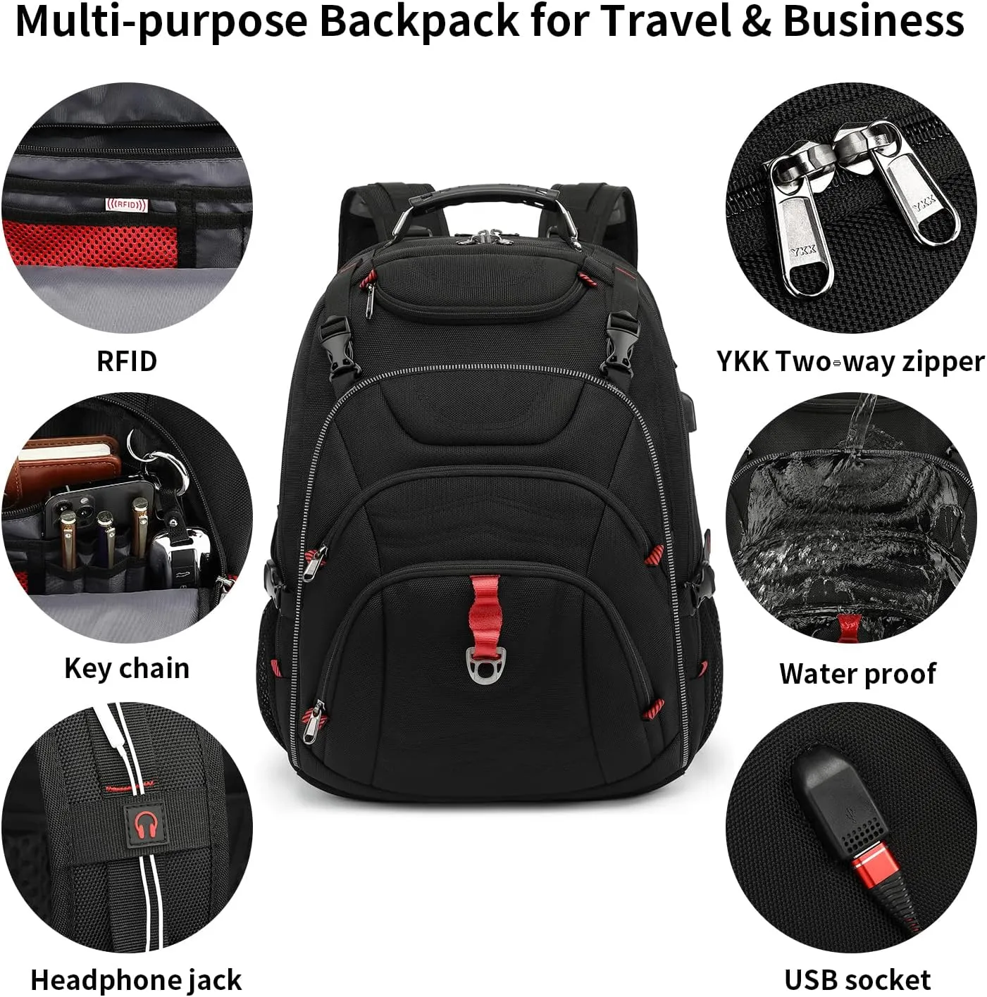Travel Backpack 17.3 Inch, Business Anti-Theft Laptop Bag with USB Charging Port, Waterproof