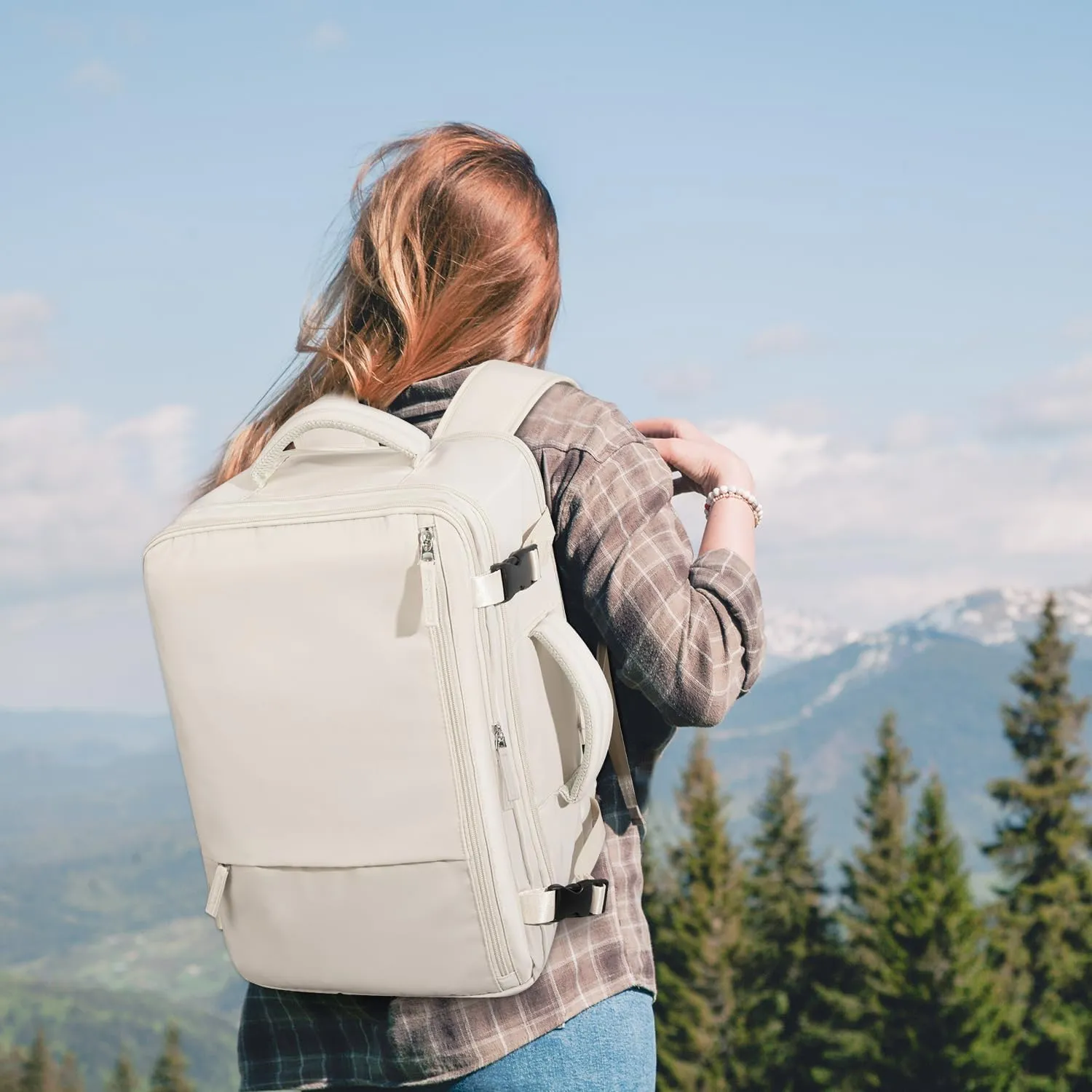 Travel Backpack for Women, Large Carry On Backpack for Travel, Waterproof Backpack Personal Item, Backpack for Women, laptop backpack 17.3 inch, College Bag Casual Daypack, Beige