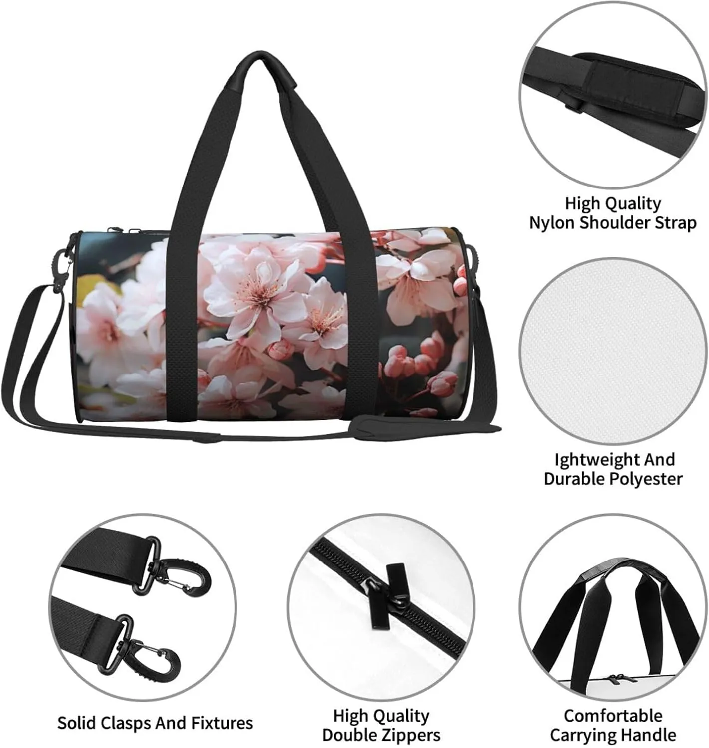 Travel Duffle Bag Weekender Bags for Men Women with Shoe Compartment Large Capacity Weekender Overnight Bag White Flowers Carry On Tote Bags Sport Gym Bag for Travel Yoga