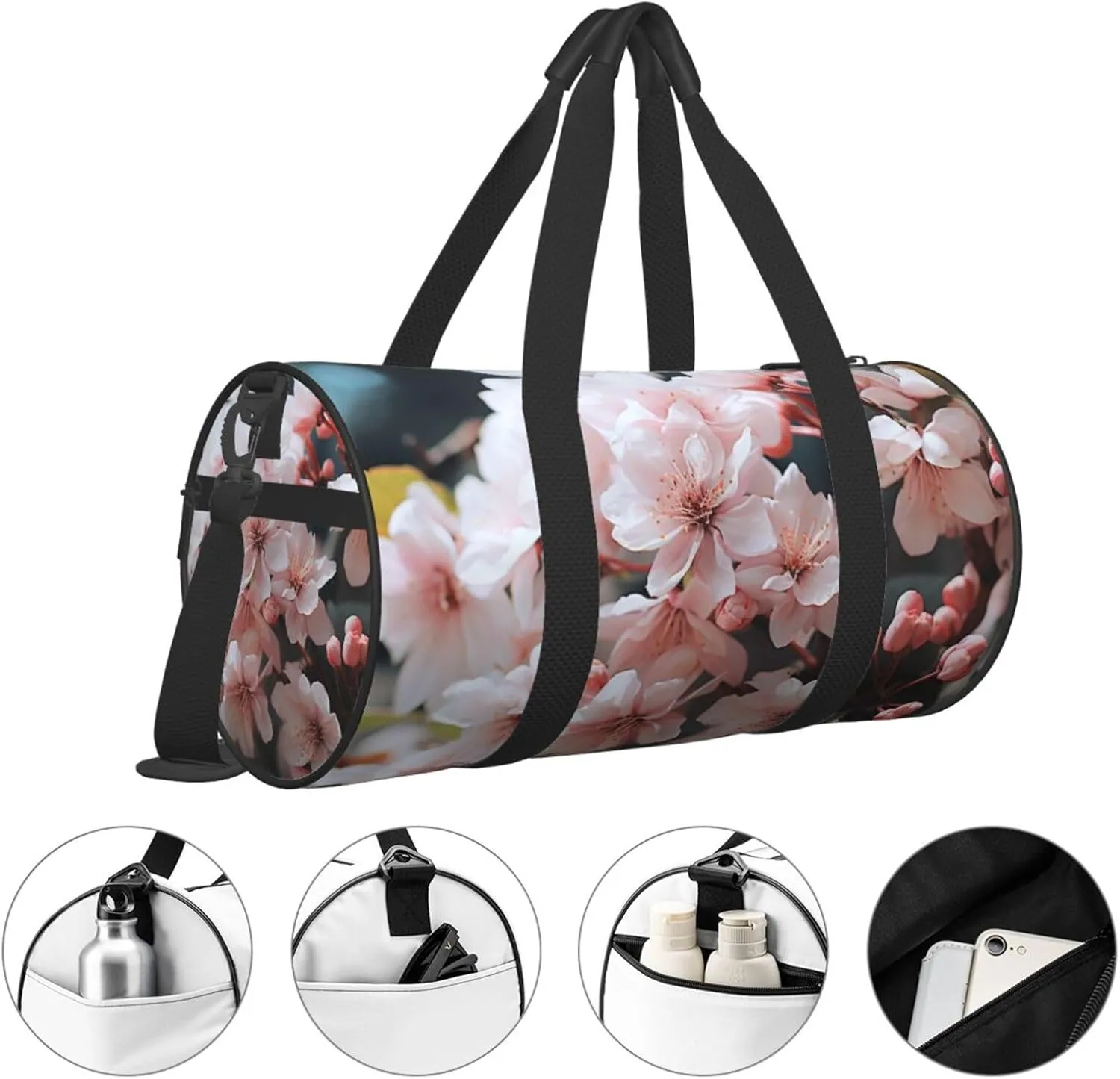 Travel Duffle Bag Weekender Bags for Men Women with Shoe Compartment Large Capacity Weekender Overnight Bag White Flowers Carry On Tote Bags Sport Gym Bag for Travel Yoga