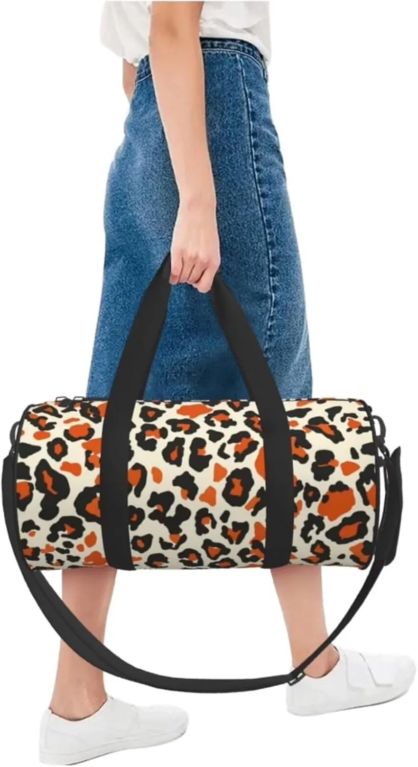 Travel Duffle Bags Leopard Weekender Bag Nylon Duffle Bag for Women Men Orange Cheetah Animal Fur Pattern Overnight Bag for Business Trip Gym Sport