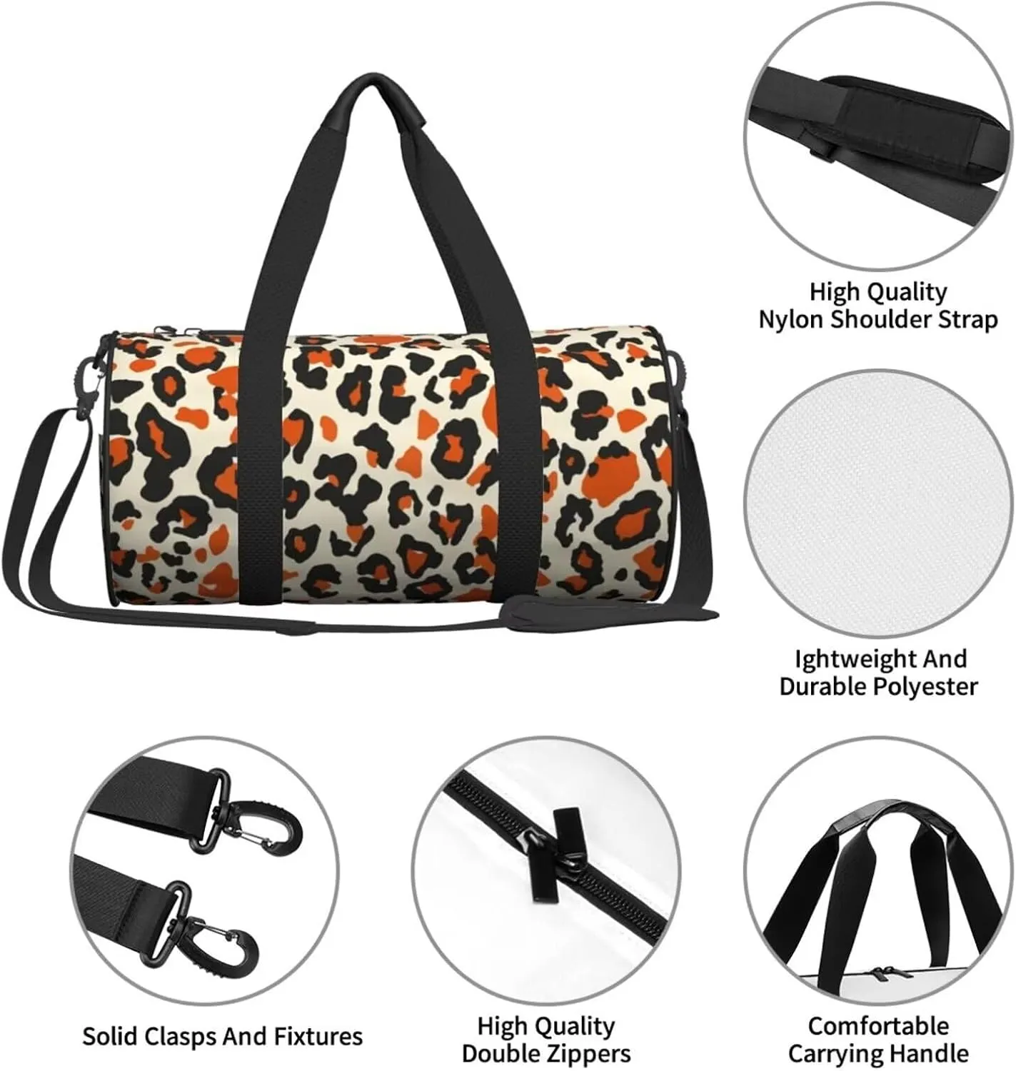 Travel Duffle Bags Leopard Weekender Bag Nylon Duffle Bag for Women Men Orange Cheetah Animal Fur Pattern Overnight Bag for Business Trip Gym Sport